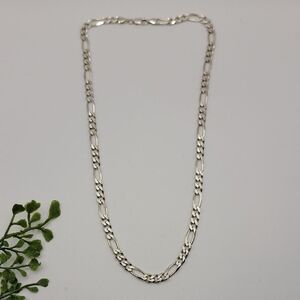 Figaro Sterling Silver Chain 7mm Wide 925 Italy Diamond Cut 22" Length Unisex